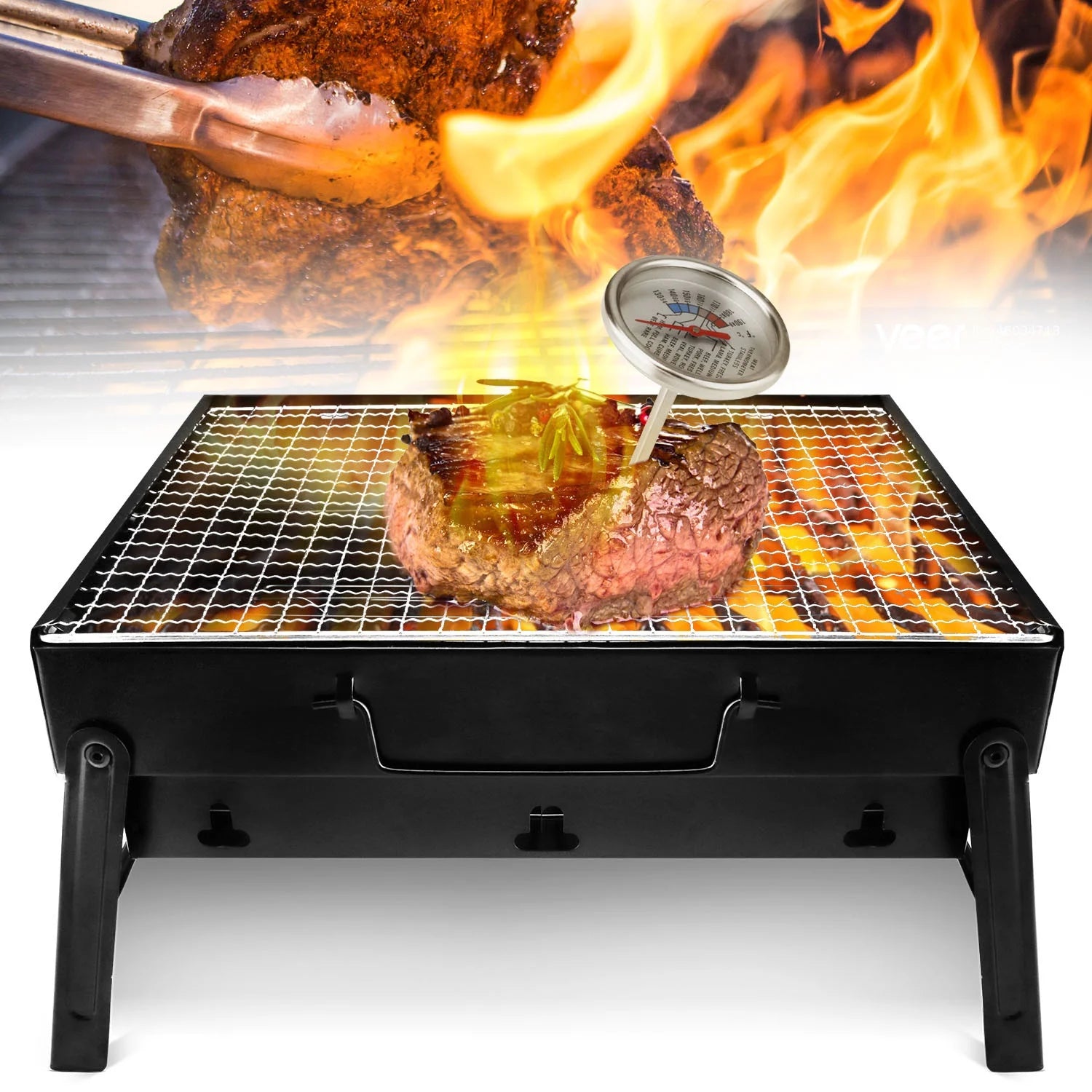 13.7" Foldable Stainless Steel Charcoal Grill I69334