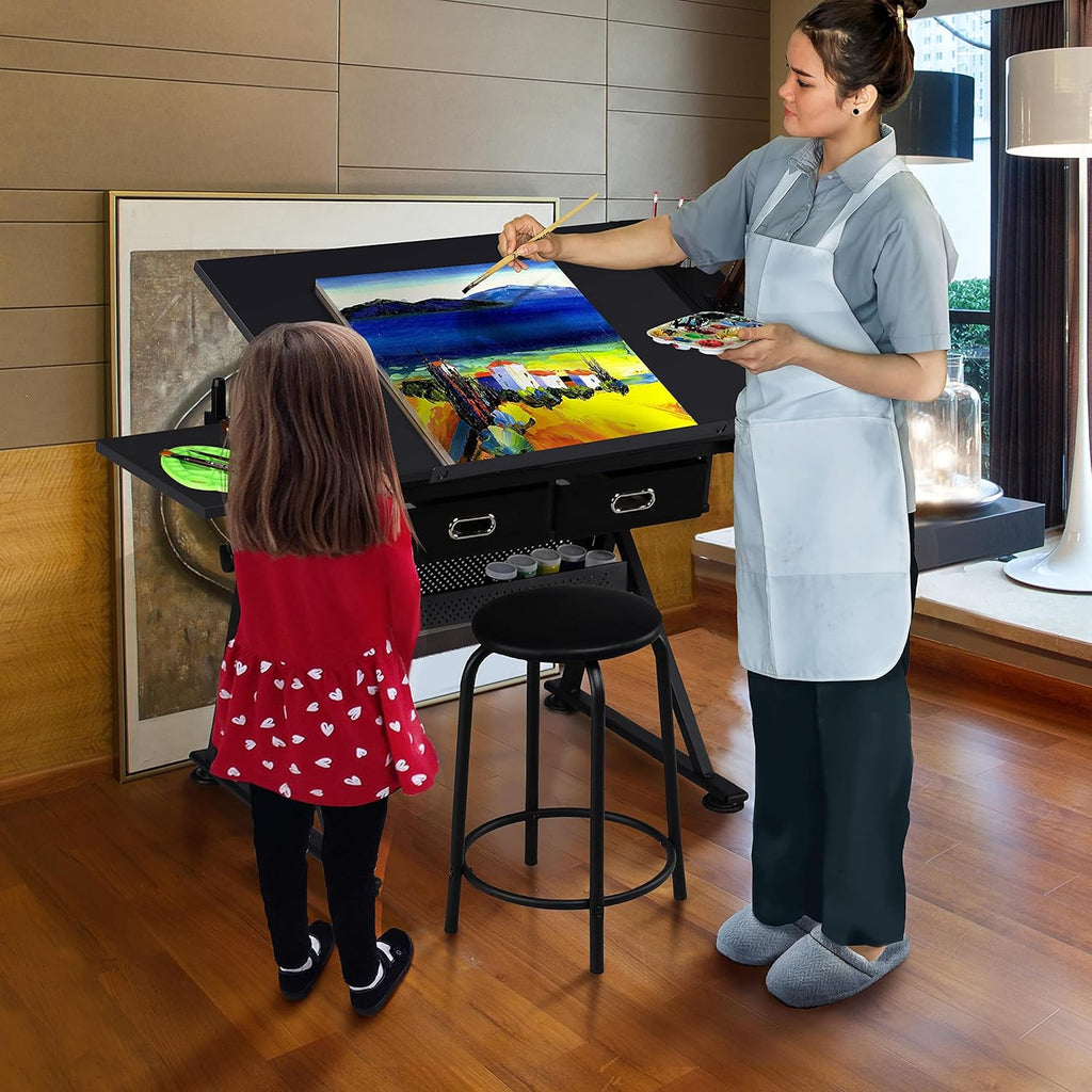 Height Adjustable Drafting Desk with Tiltable Tabletop and 2 Storage Drawers Y68050