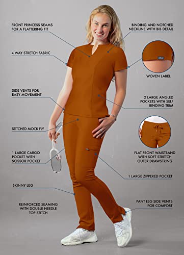 Notched V-Neck Scrub Top & Skinny Cargo Scrub Pants J178991
