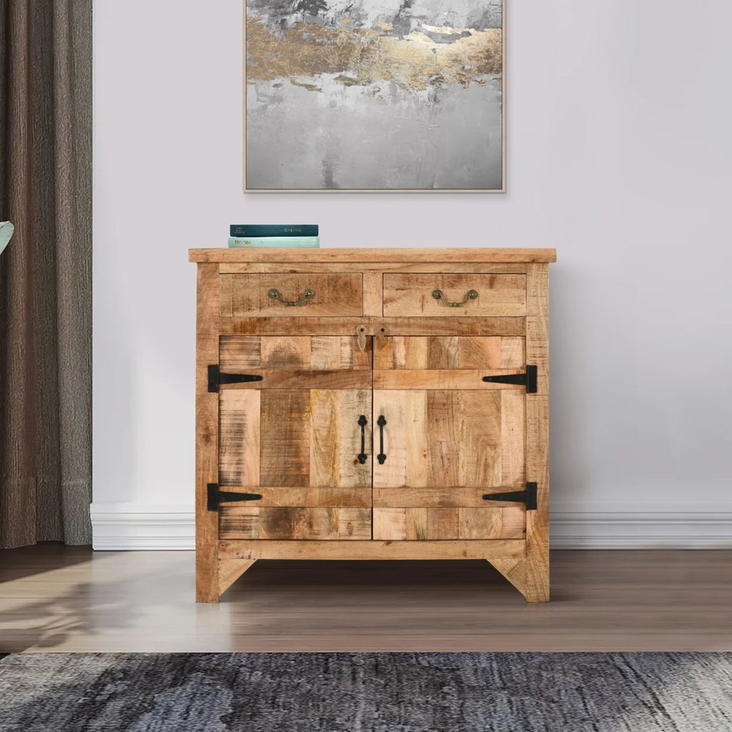 2 Drawer Mango Wood Cabinet Console, Rustic Brown B677