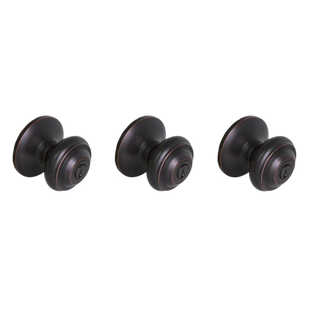 Aged Bronze Entry Keyed Door Knob (3-Pack) K31032