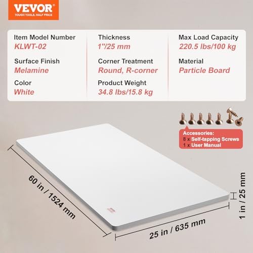 White 55" x 28" x 1" Solid Particle Board Desk Top L5813