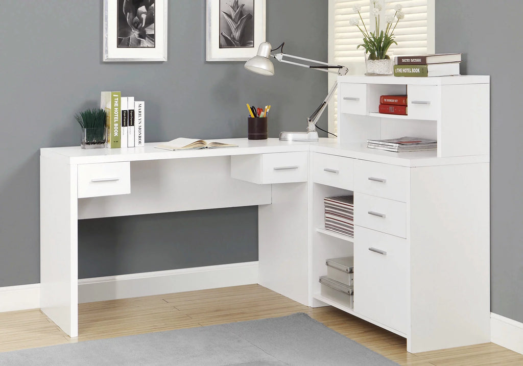 White L-Shaped 8 Drawer Computer Desk P408223
