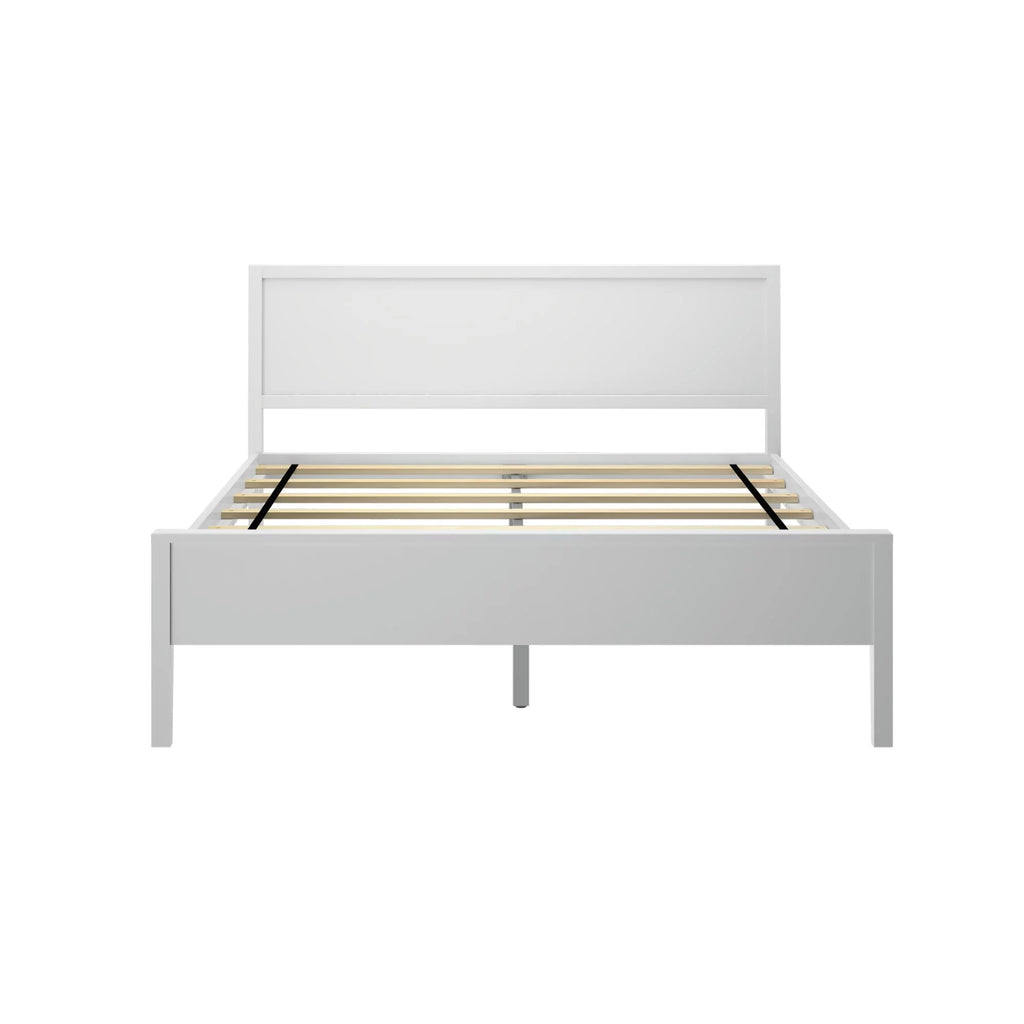 White Solid Wood Queen Bed Frame with Headboard F12434