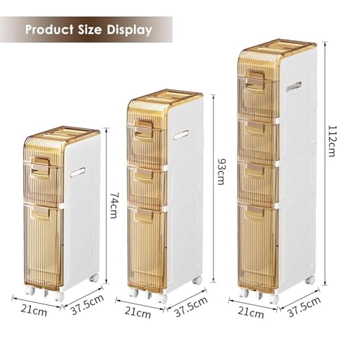Narrow Bathroom Floor Storage Cabinet with Multi-layer Drawers Universal Wheels, Tall Slim Storage Unit Free Standing Storage Cabinet R10206