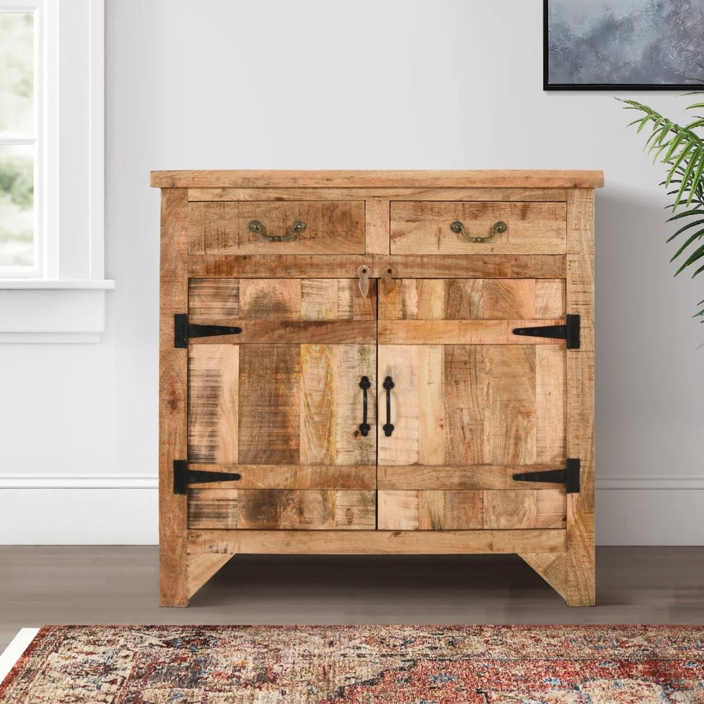 2 Drawer Mango Wood Cabinet Console, Rustic Brown B677
