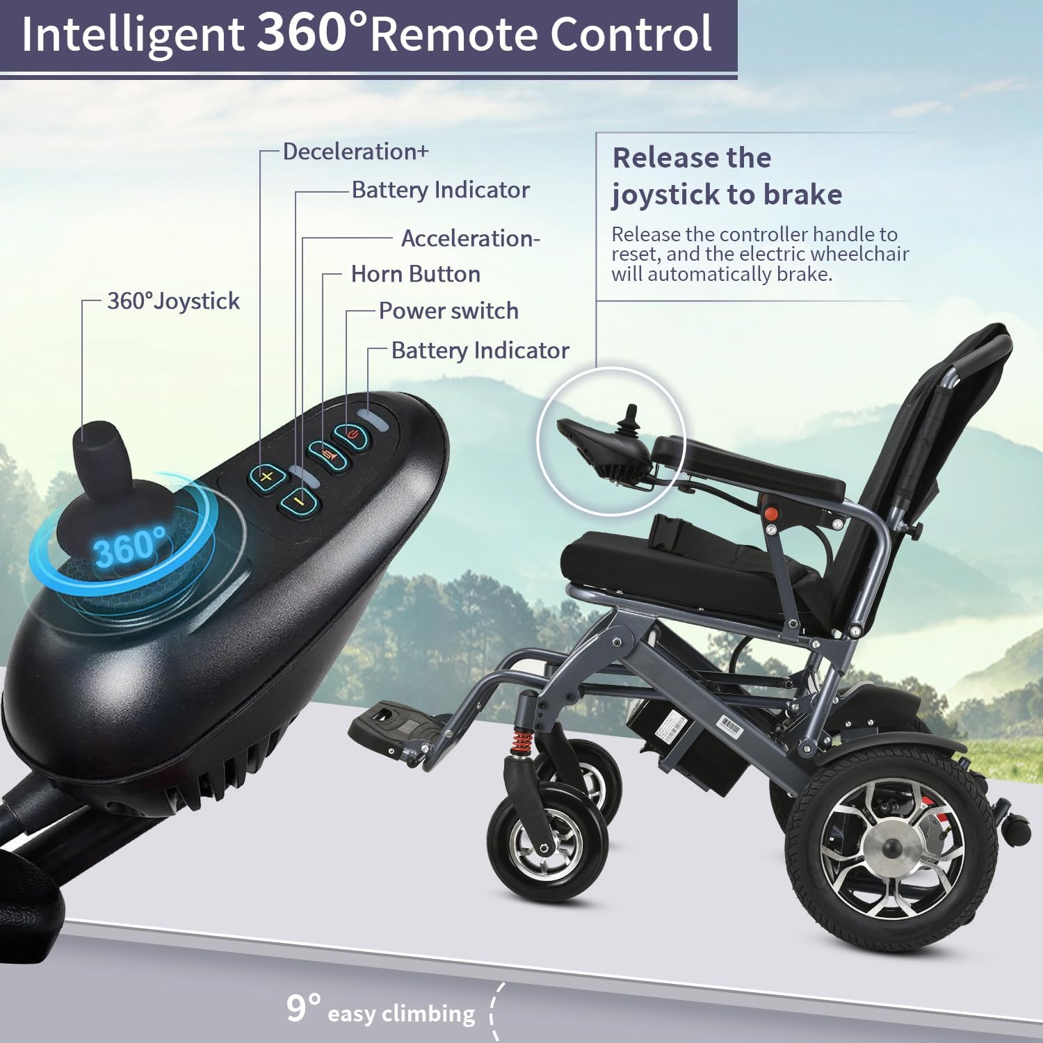 600W Motors Lightweight Foldable All Terrain Electric Wheelchair Y998400
