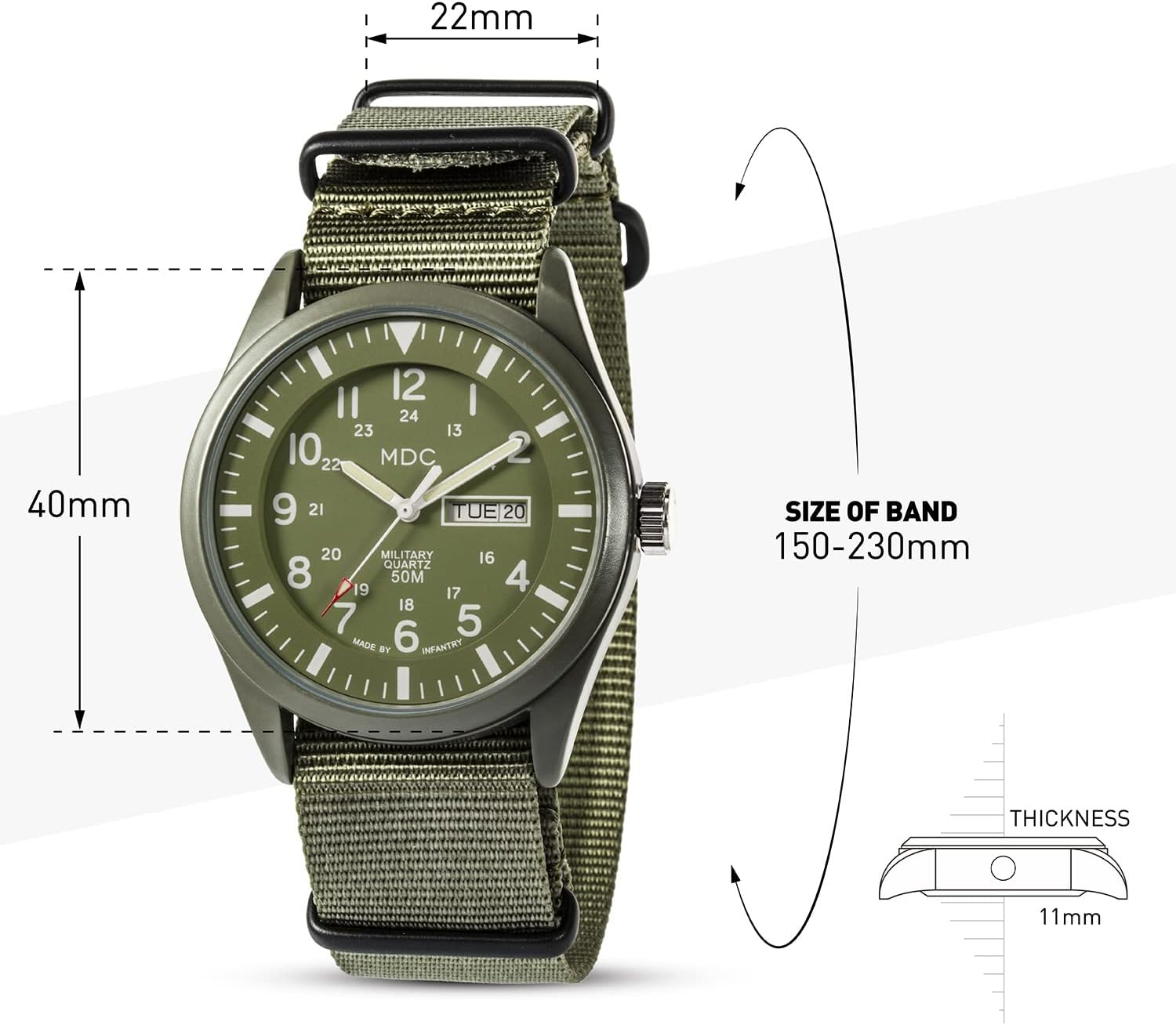 Army Green Analog Quartz Wrist Watch with Nylon Band F245317