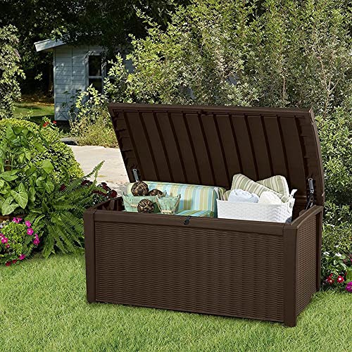 Brown 110 Gallon Waterproof Plastic Storage Deck Box Y3774