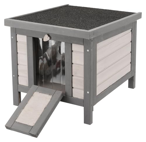 Gray & White Fir Wood Outdoor Cat House with Raised Floor and Hinged Asphalt Roof C528