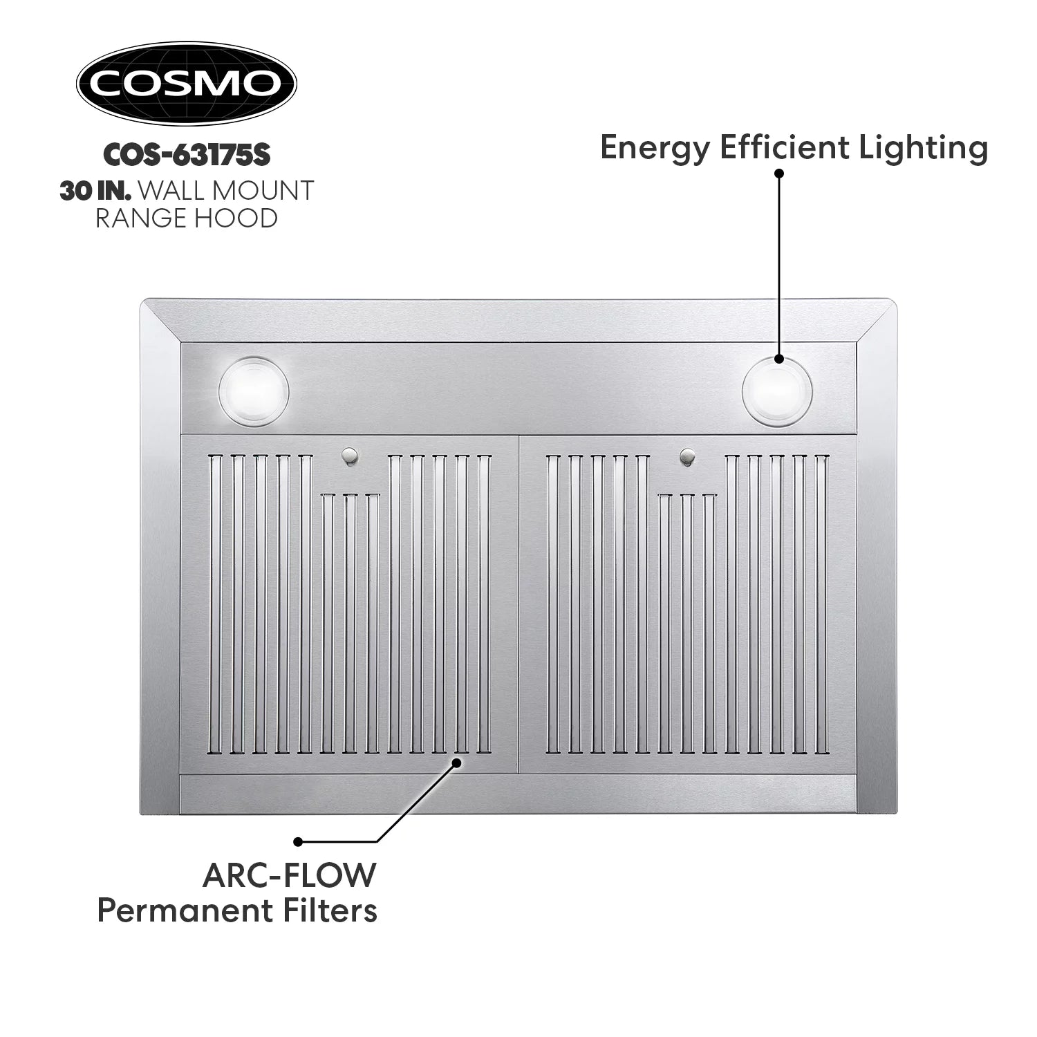 Stainless Steel Ductless Wall Mount Range Hood with LED Lighting and Carbon Filter Kit J7476