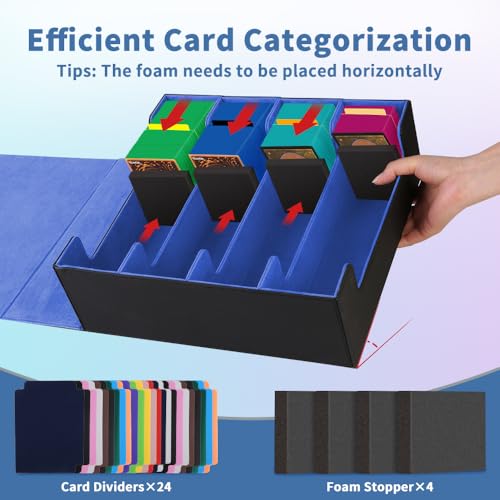 Trading Card Storage Box 4Rows, 3200+ Cards, with 24 Dividers & 4 Foam Stoppers W518