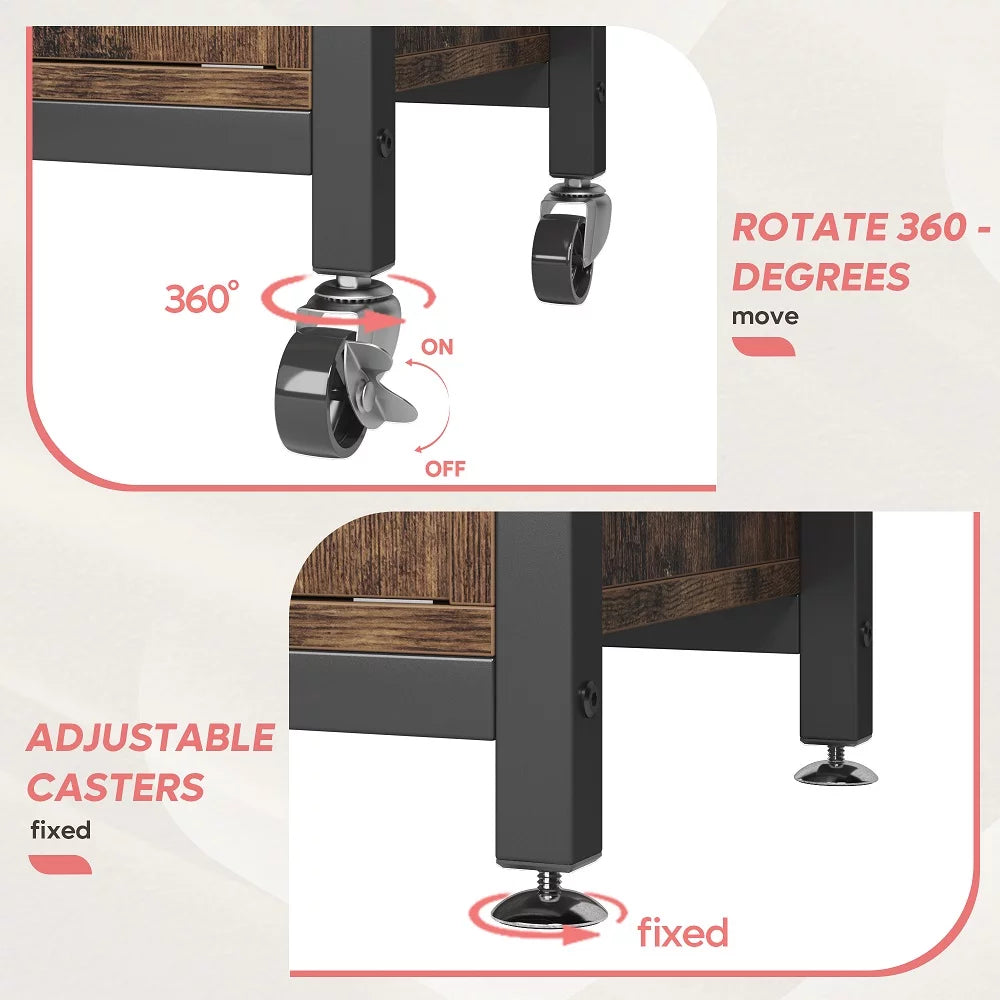 3-Tier Baker's Rack with Cabinet, Kitchen Storage Shelves, Microwave Oven Stand, Coffee Bar with Hooks in Rustic G17349
