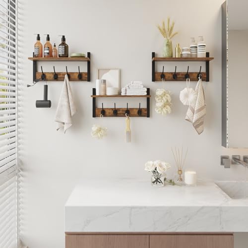 Rustic Brown Wood Coat Rack with 16 Hooks, Set of 4 Z5447