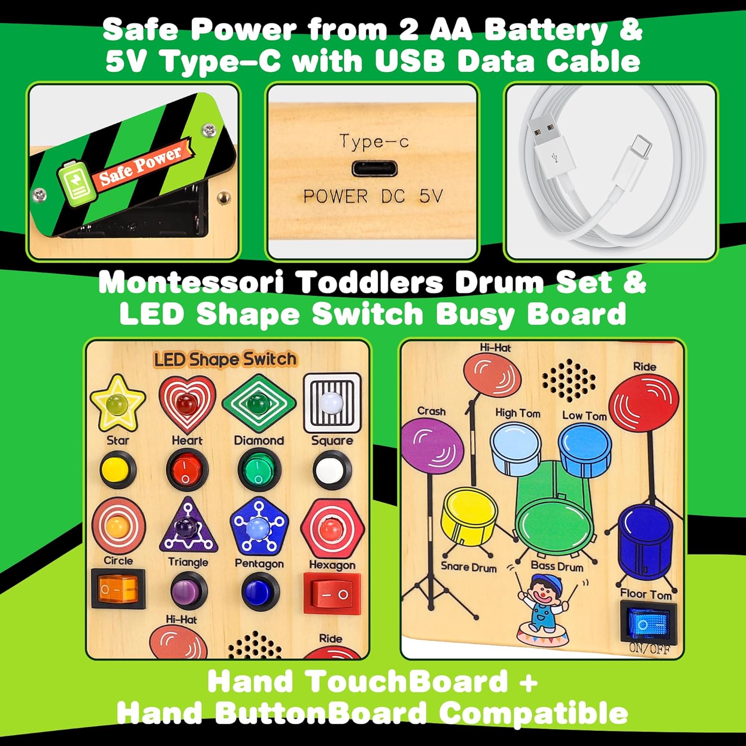 USB Busy Board with LED Shape Switch and Drum Set H9587