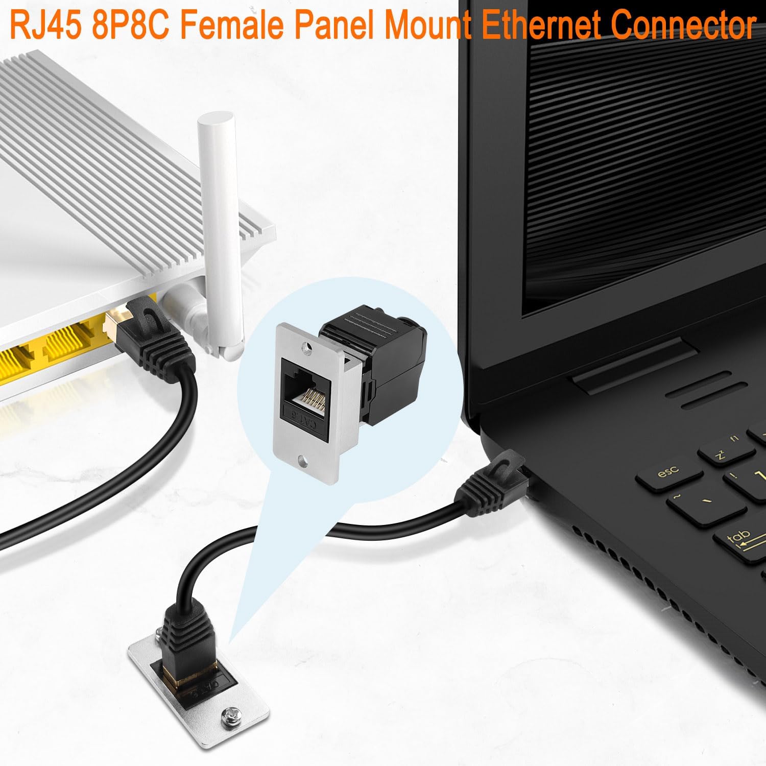 CAT6 RJ45 Female Panel Mount Ethernet Connector T3657