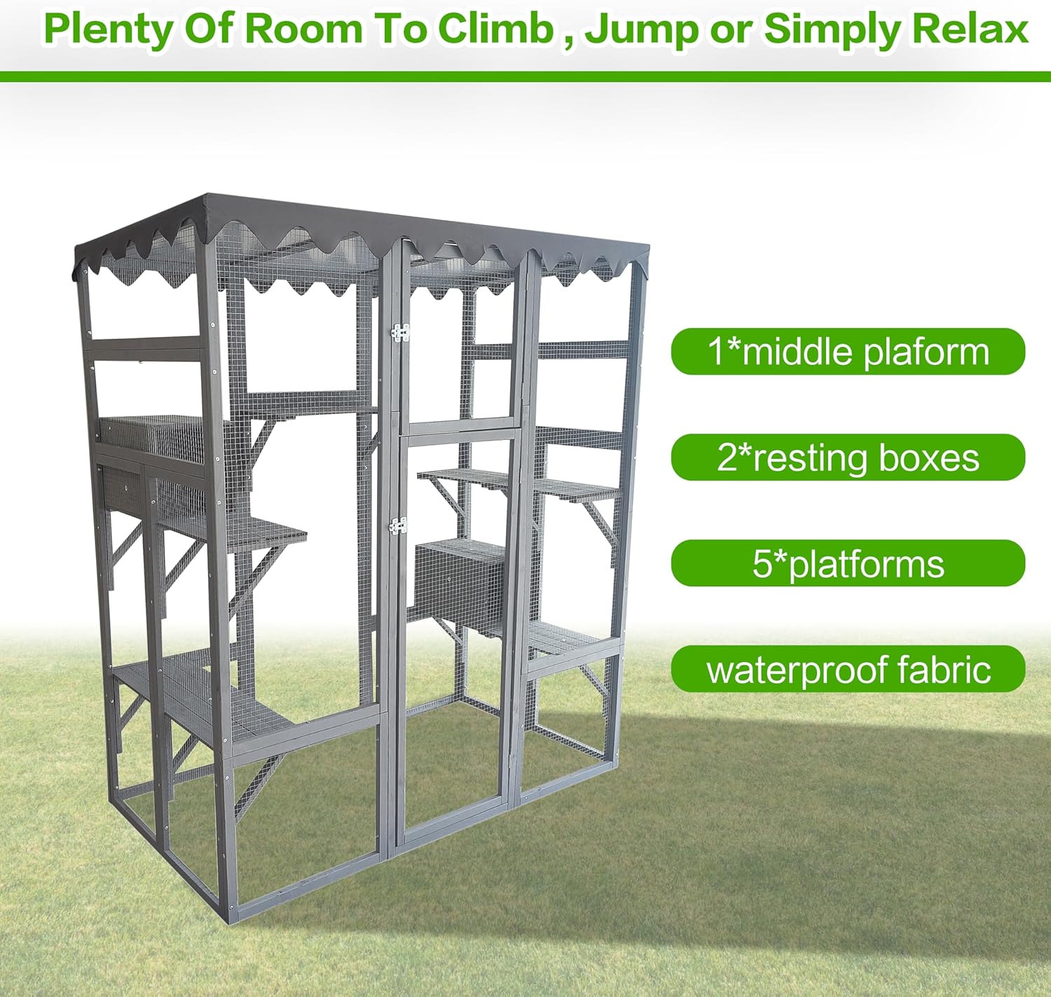 Large Wooden Cat Enclosure with Wheels and Glass Doors, 38" X 32" X 24" X612