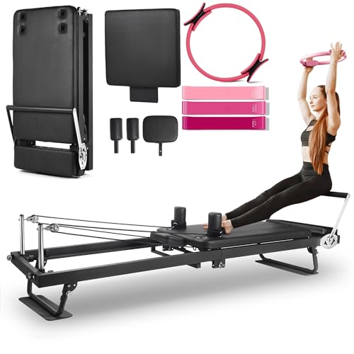 91.5inch Foldable Pilates Reformer with Pilates Ring Circle & Headrest, Jumpboard, Dual Resistance Springs T814543