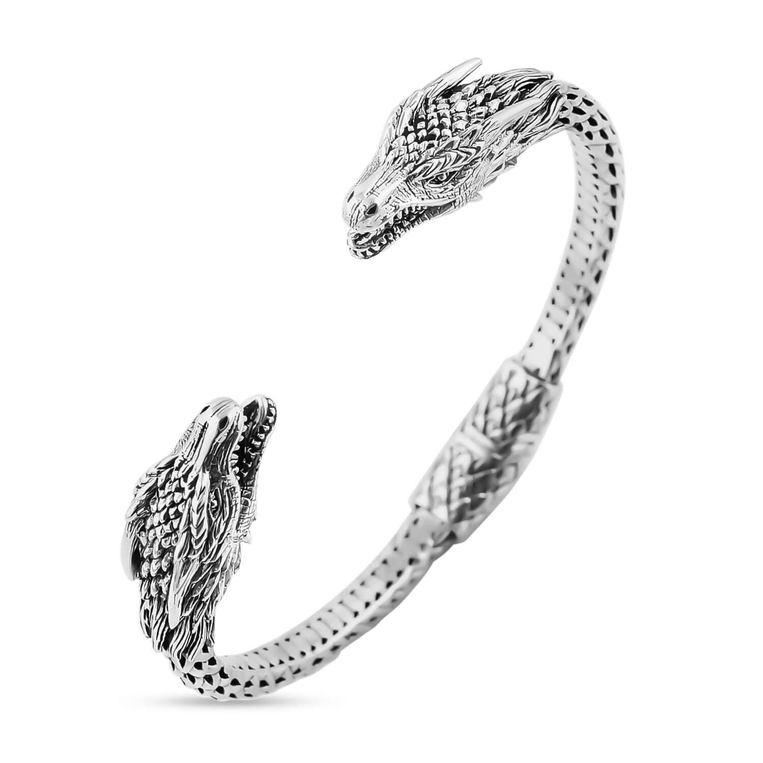 925 Sterling Silver Dragon Cuff Bangle Bracelet Size 7" 44 Grams N970832