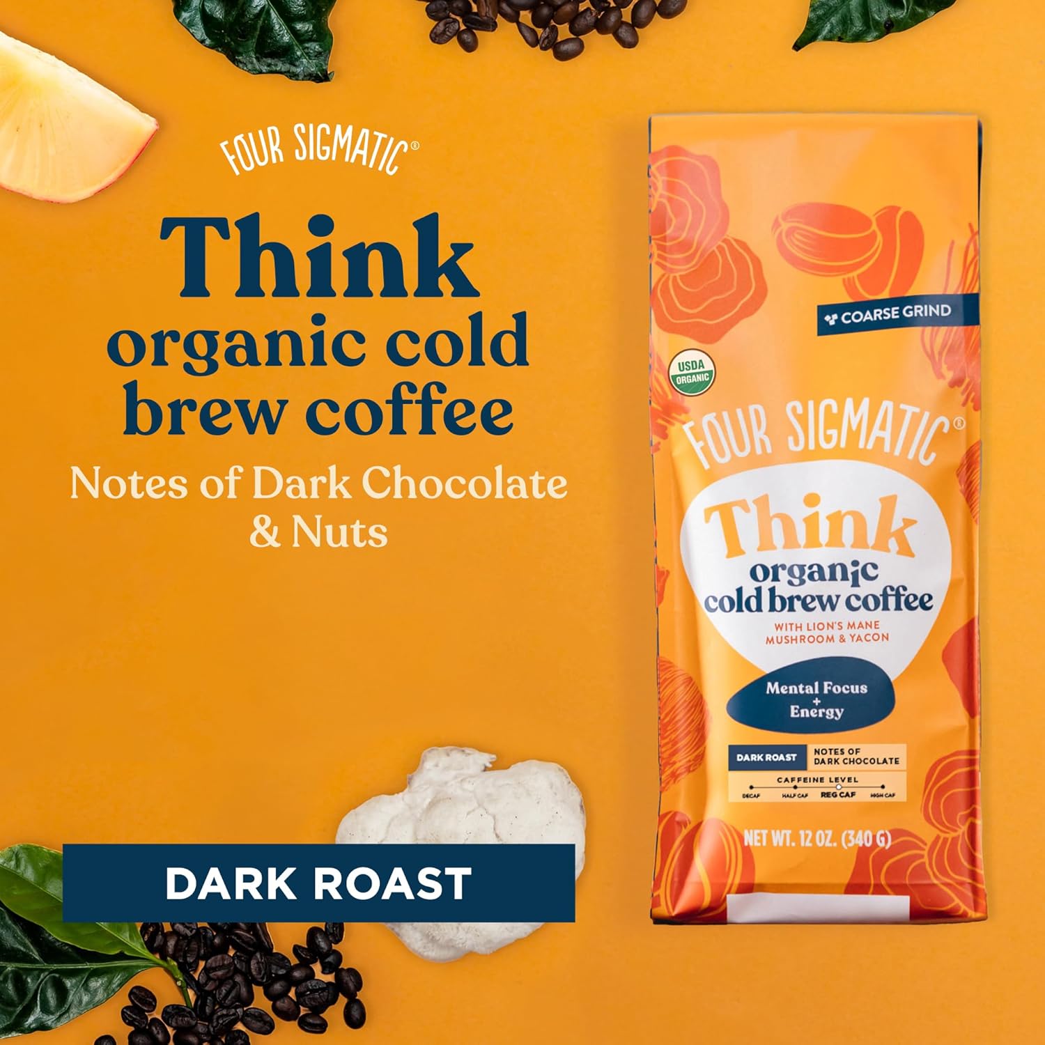 Organic Cold Brew Coffee Grounds Dark Roast Coarse Grounds 12 oz Bag I4450