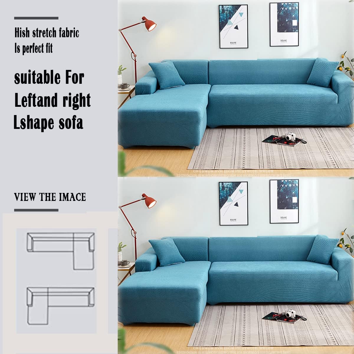 Royal Blue Polar Fleece Stretch Slipcover for Sectional Sofa A479