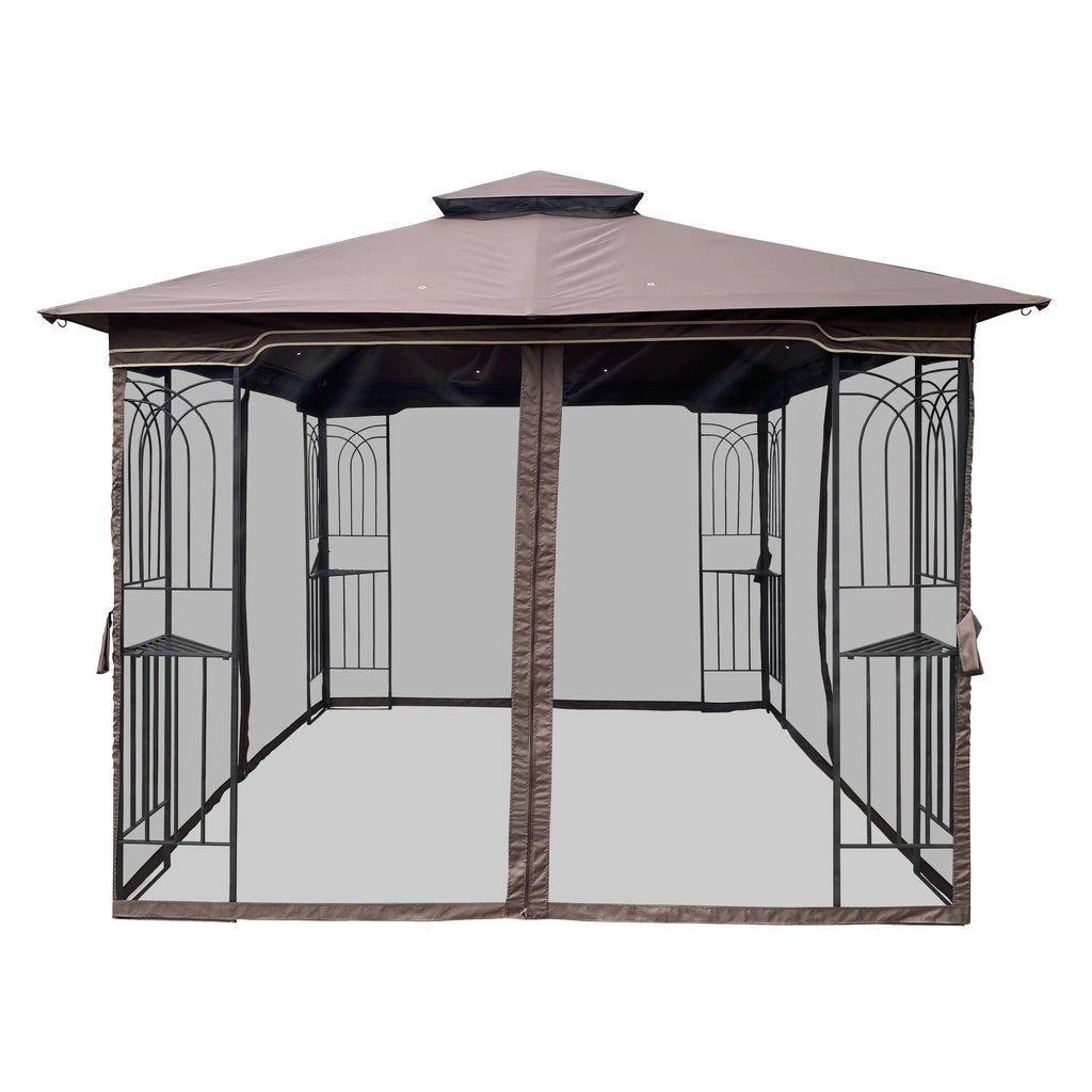 10x10 Outdoor Patio Gazebo Canopy Tent With Ventilated Double Roof And Mosquito Net, Brown K577074