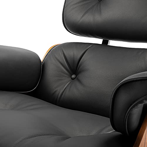Top Black Grain Leather Palisander Wood Lounge Chair and Ottoman V26658