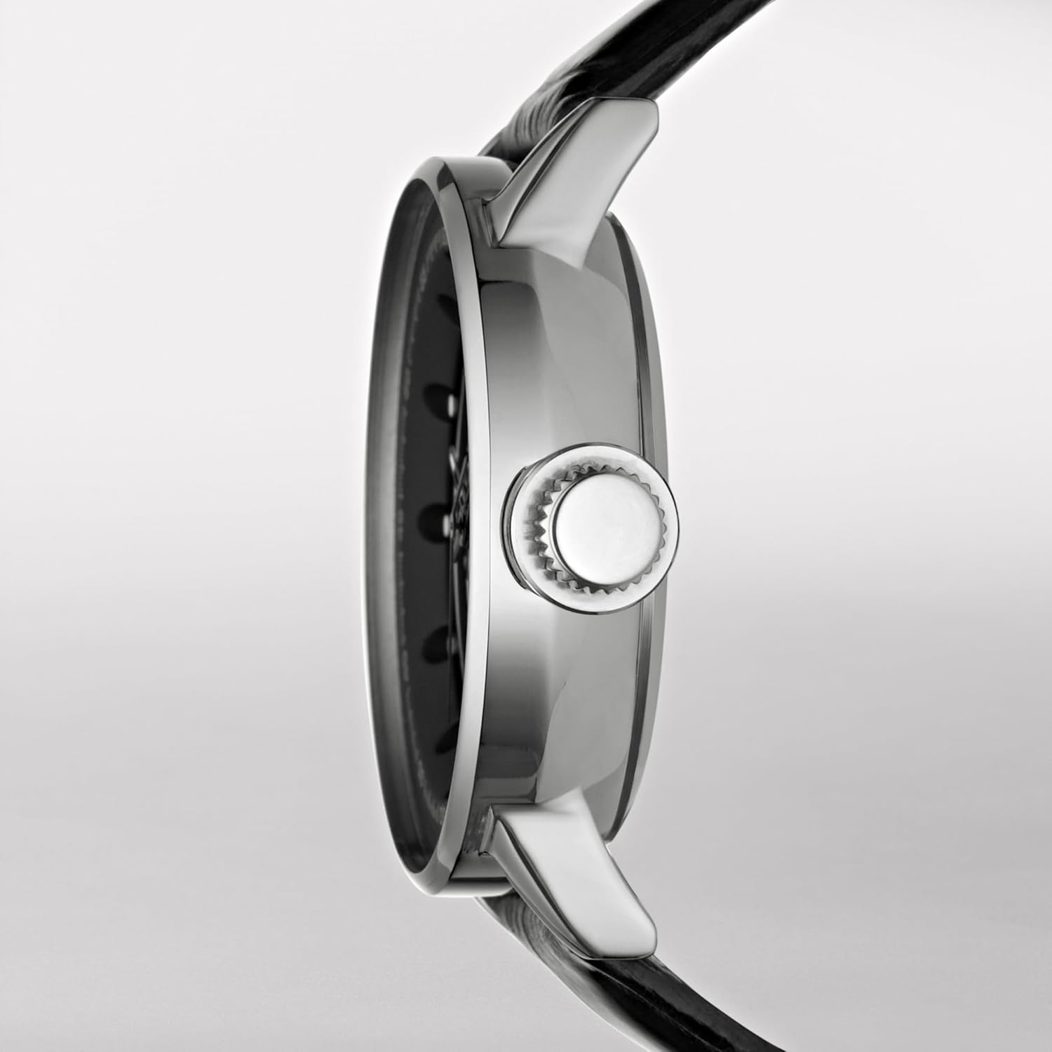 Silver Stainless Steel and Black Leather Band Automatic Watch E62894