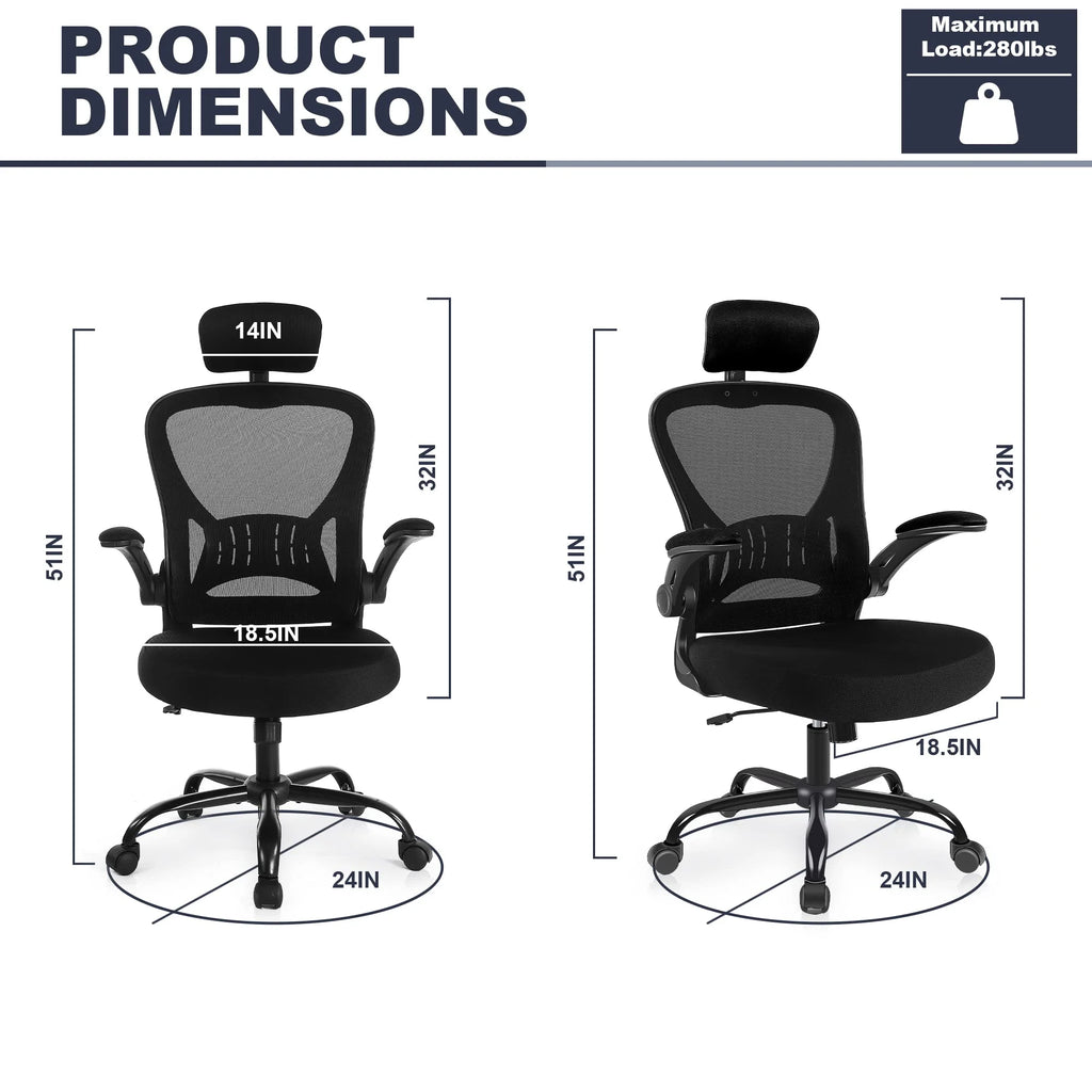 Black Mesh Ergonomic Office Chair with Lumbar Support W802