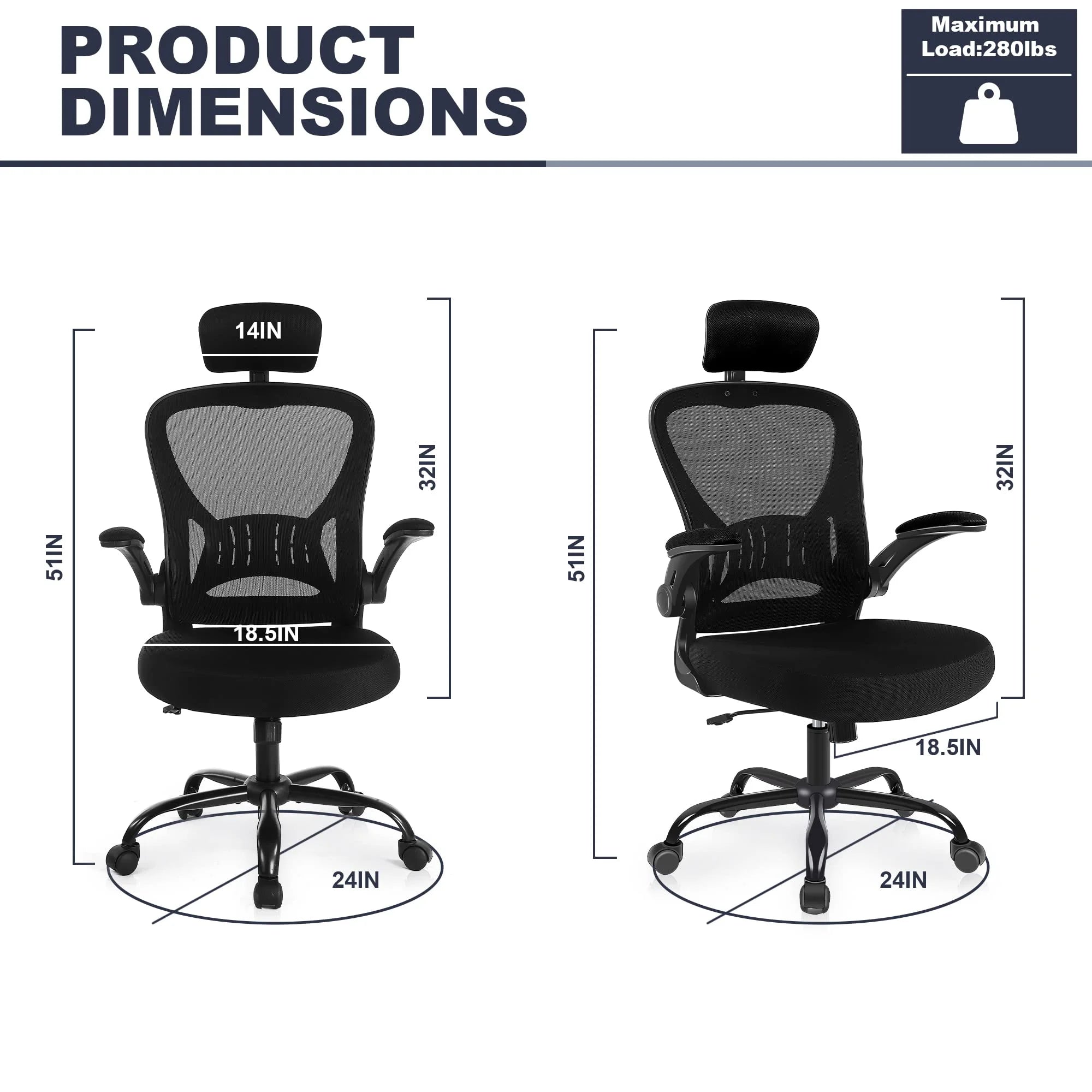 Black Mesh Ergonomic Office Chair with Lumbar Support W802