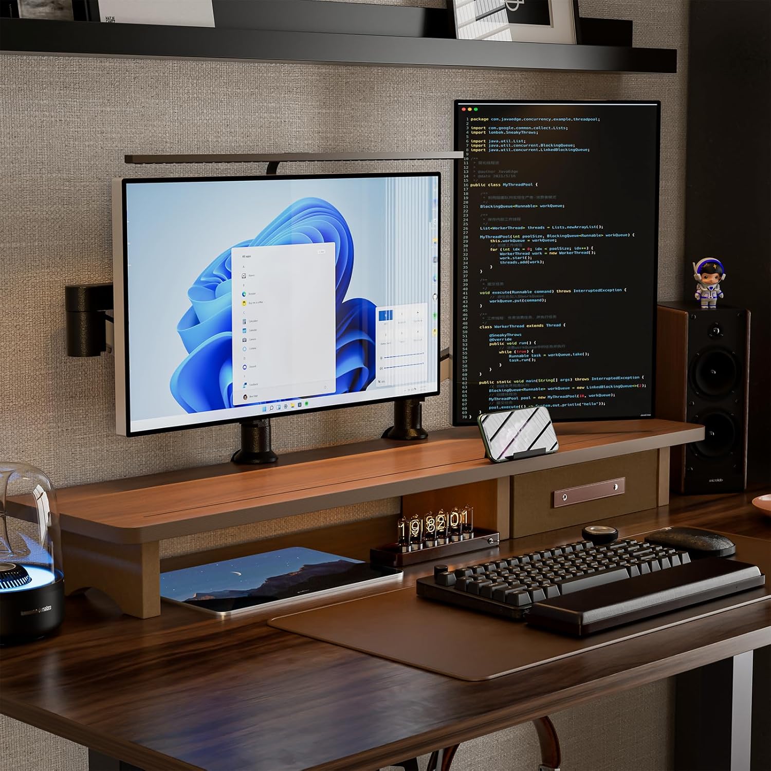 Dual Monitor Riser with Drawers V467