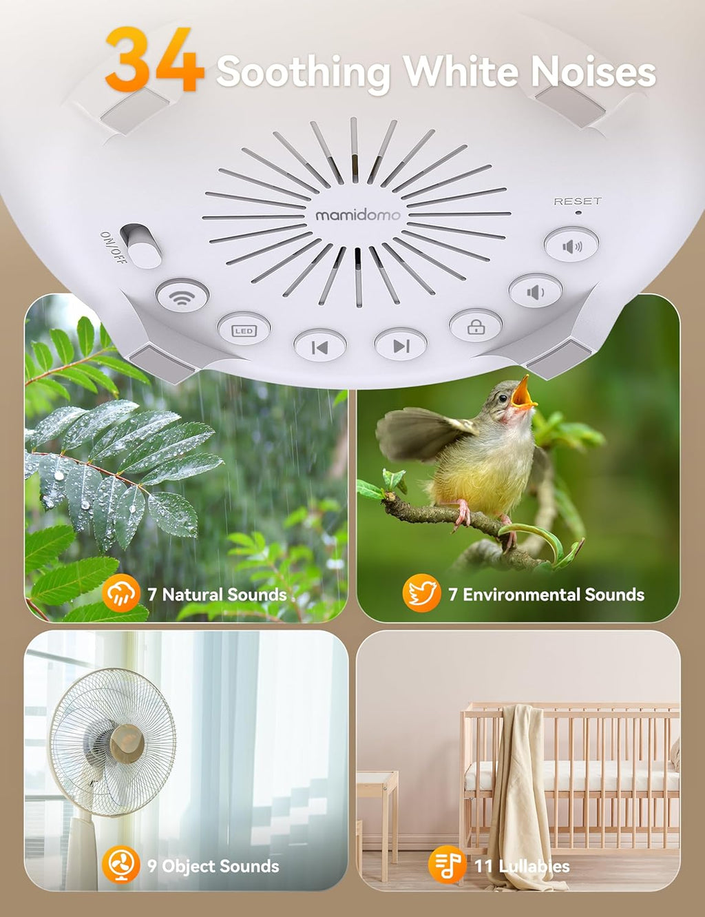 34 Soothing Sounds Sleep Sound Machine with Night Light D786639