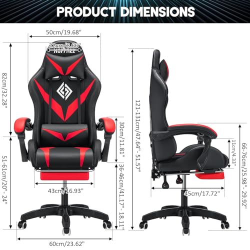 Blue and White Ergonomic Gaming Chair with Massage, LED Lights, Footrest, High Back, Reclining, Adjustable Lumbar Support B4781