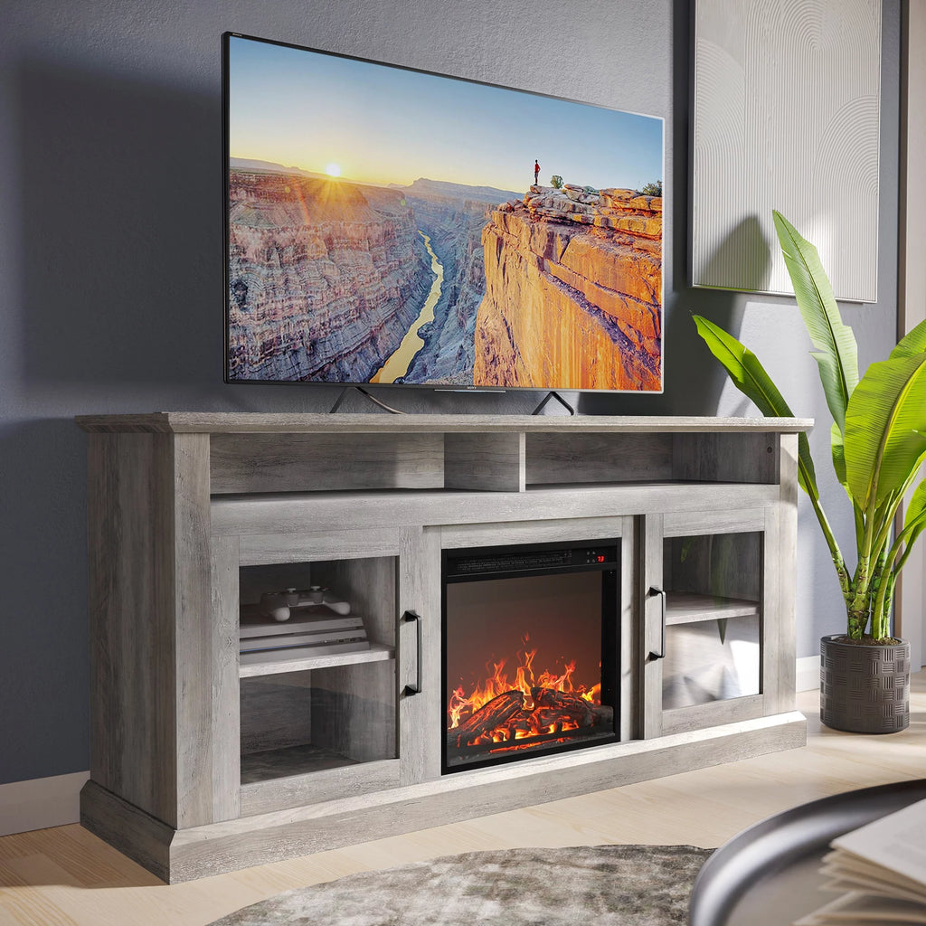 Gray Wash TV Stand with Fireplace K38961