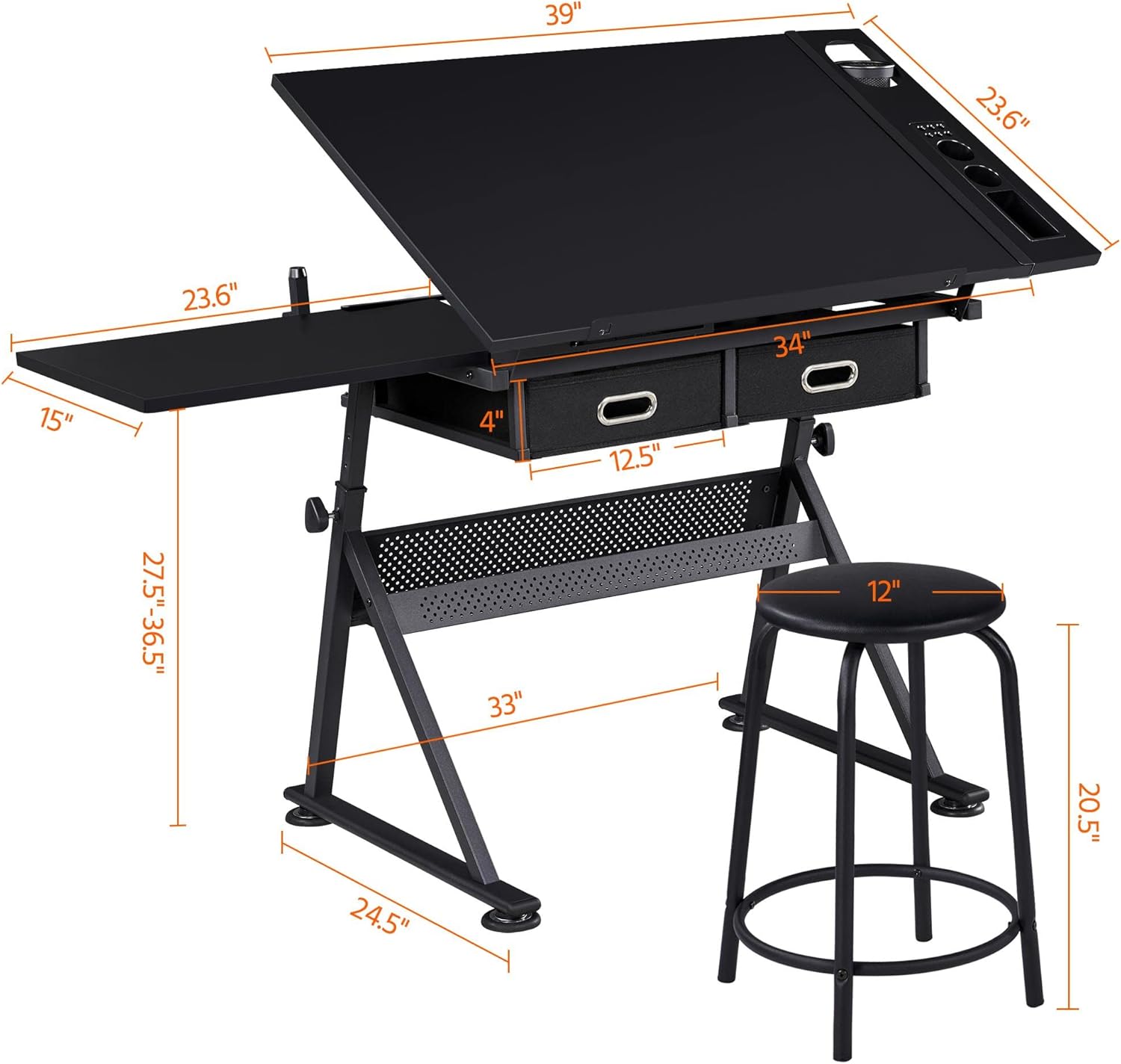 Height Adjustable Drafting Desk with Tiltable Tabletop and 2 Storage Drawers Y68050