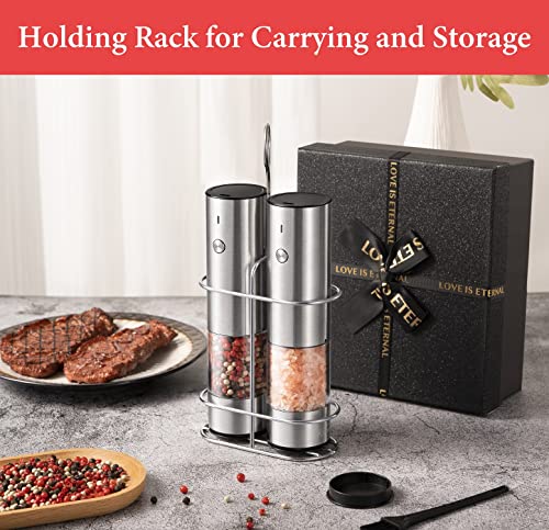 Rechargeable Electric Salt and Pepper Grinder Set with Holder Stainless Steel G203