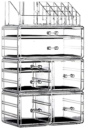 Large Clear Makeup Organizer with 8 Drawers, Set of 3 S18450
