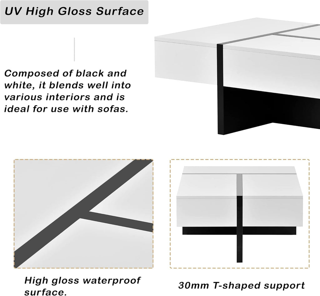White and Black Rectangle Coffee Table U9073