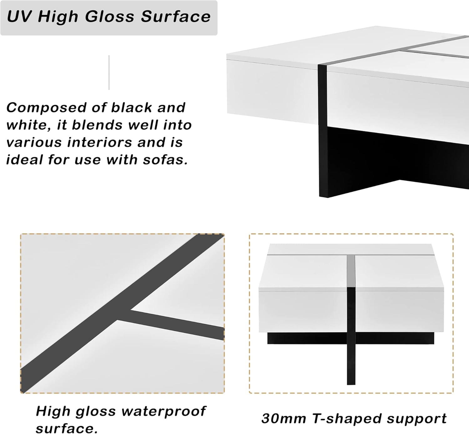 White and Black Rectangle Coffee Table U9073