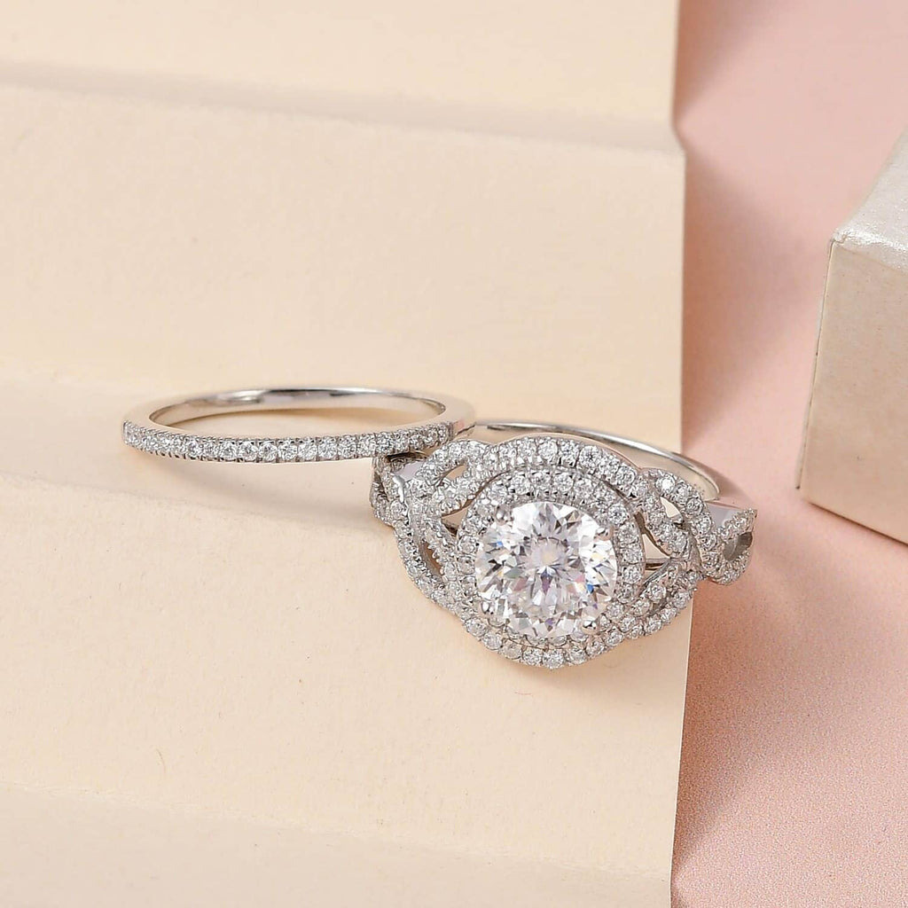 Moissanite Round 925 Sterling Silver Platinum Plated Stackable Ring Size 7 Ct 2.46 V608527