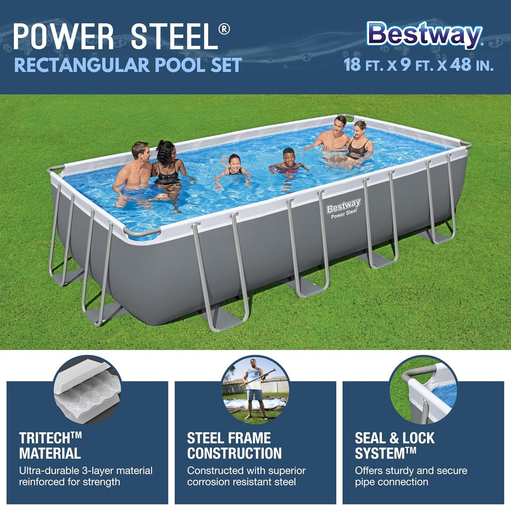 18' x 9' x 48" Rectangular Above Ground Swimming Pool Set with Sand Filter Pump O685