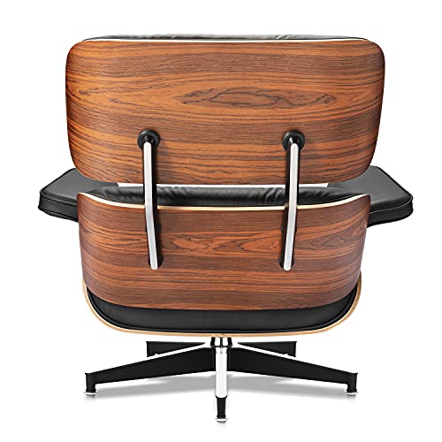 Top Black Grain Leather Palisander Wood Lounge Chair and Ottoman V26658