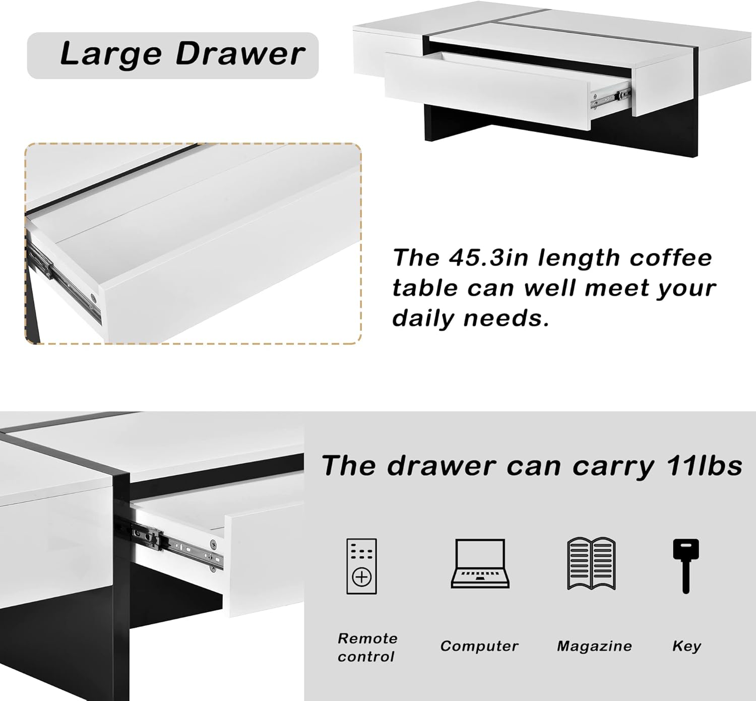 White and Black Rectangle Coffee Table U9073
