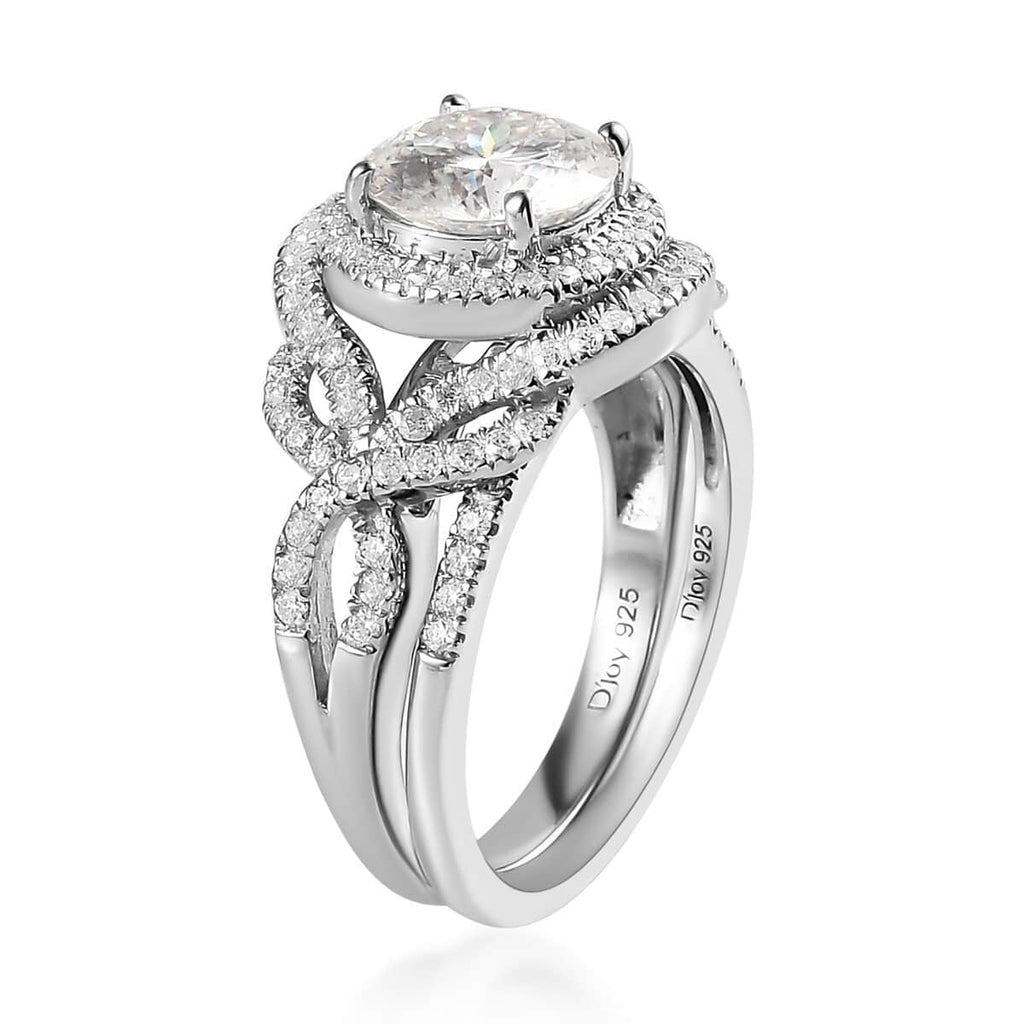 Moissanite Round 925 Sterling Silver Platinum Plated Stackable Ring Size 7 Ct 2.46 V608527