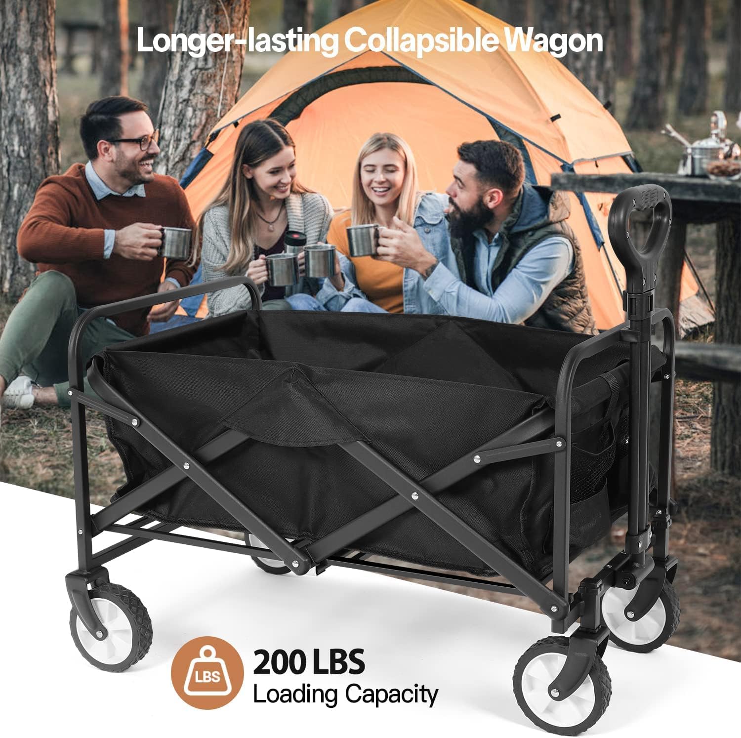 Collapsible Folding Wagon Cart with Universal Wheels & Adjustable Handle V9704