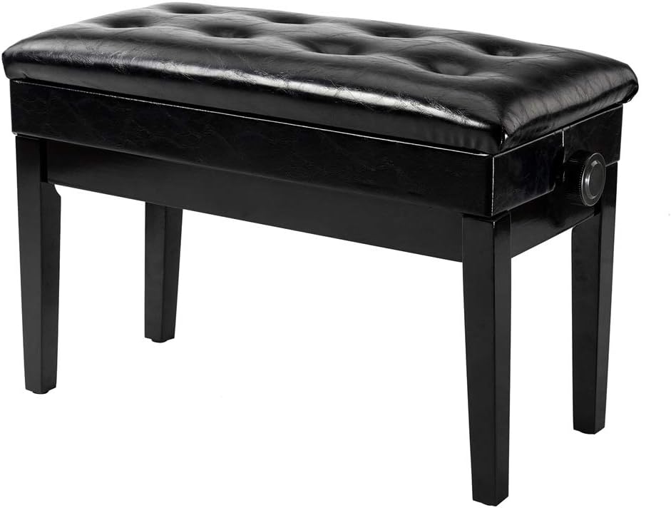 Black Faux Leather Adjustable Piano Bench with Storage C541