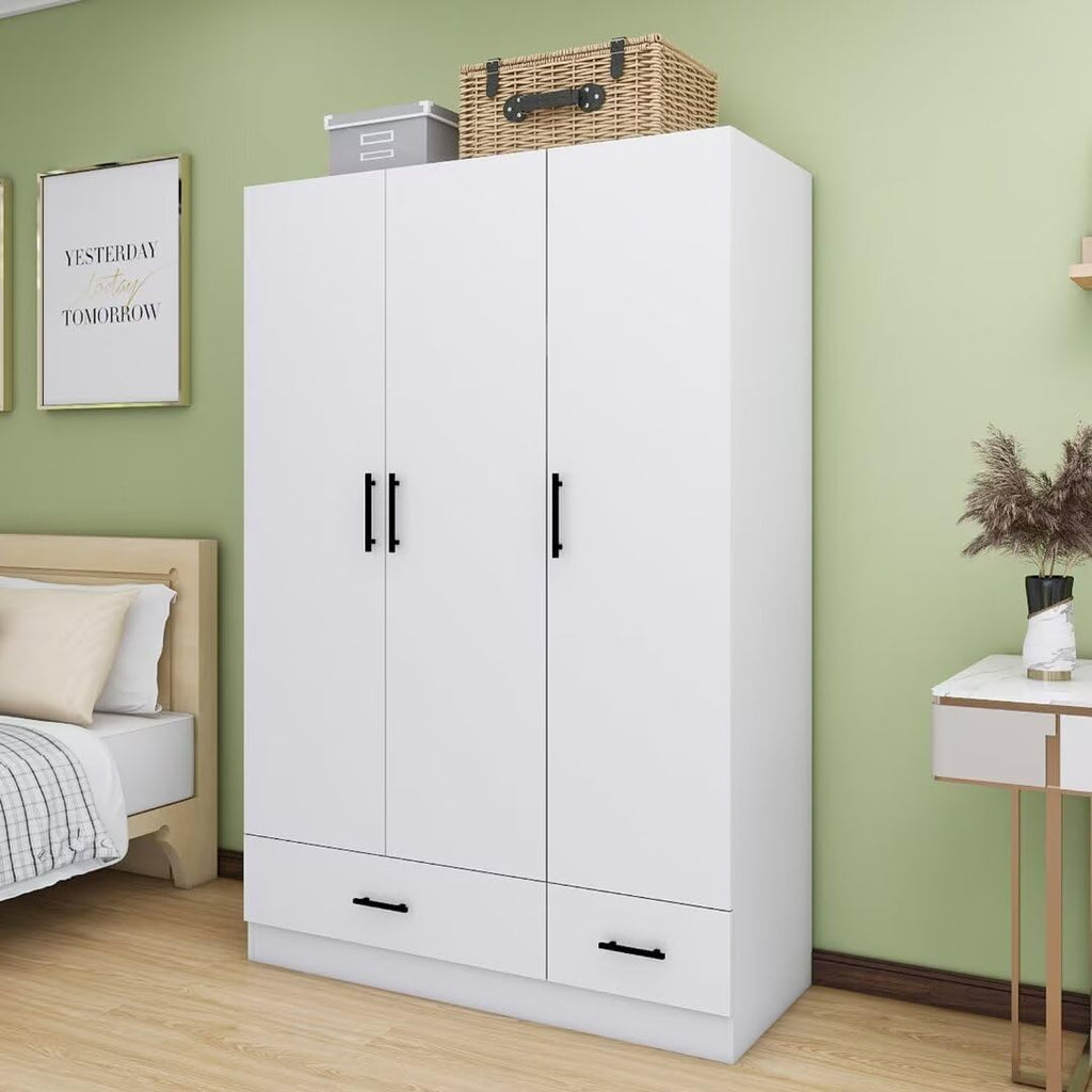 White 3 Door Wardrobe Closet with 2 Drawers P7098