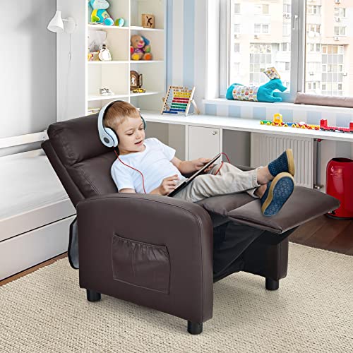 Adjustable PU Leather Kids Recliner with Side Pockets (Beige) R86420