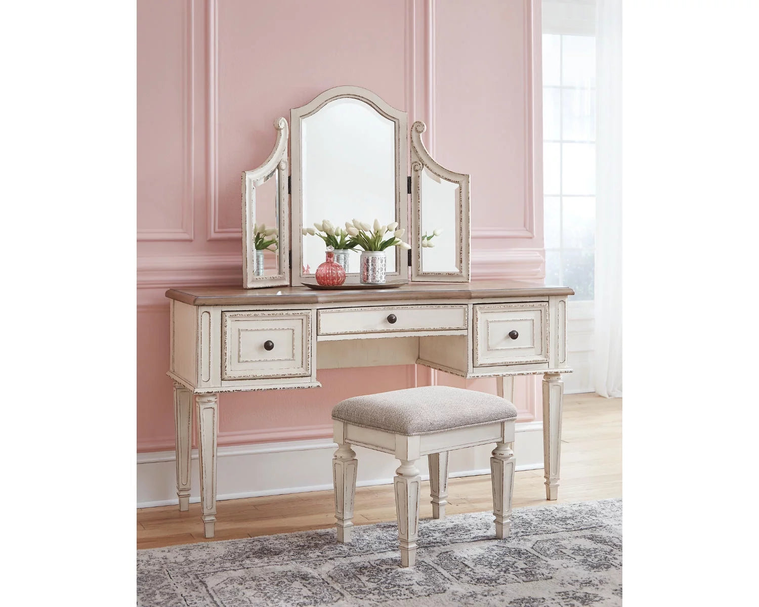 3 Drawer Vanity and Mirror with Stool S22528