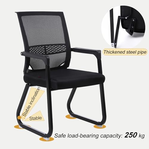 Red Mesh Guest Chair with Sled Base and Armrests A529